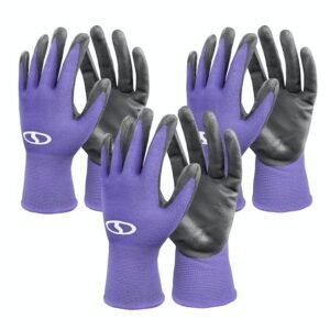 Restored Sun Joe GGNP-S3-PRP Reusable Nitrile-Palm Gloves | Tactile | Washable | One Size Fits Most | Set of 3 (Purple) (Refurbished)